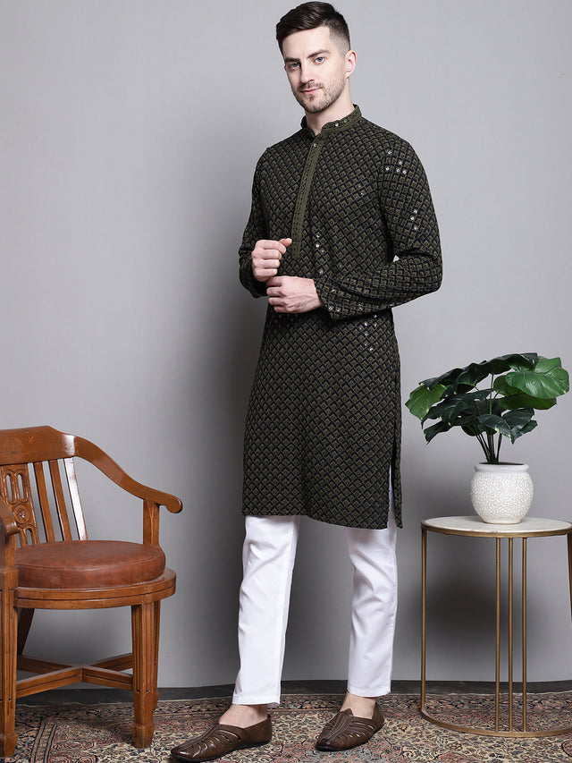 Sequin Embroidered Pure Cotton Kurta With Pajamas