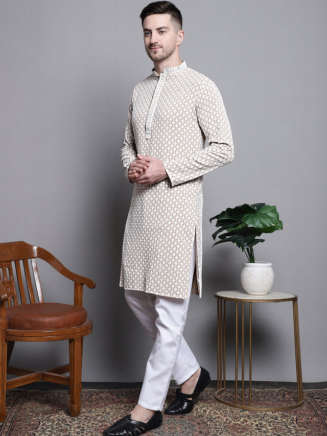 Sequin Embroidered Pure Cotton Kurta With Pajamas