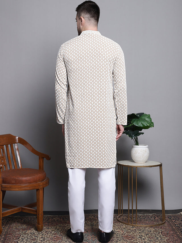 Sequin Embroidered Pure Cotton Kurta With Pajamas