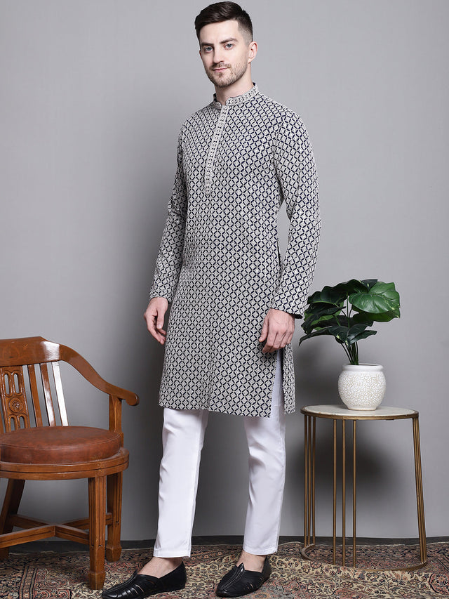 Sequin Embroidered Pure Cotton Kurta With Pajamas