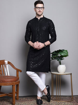 Sequin Embroidered Pure Cotton Kurta With Pajamas