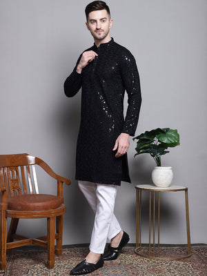 Sequin Embroidered Pure Cotton Kurta With Pajamas