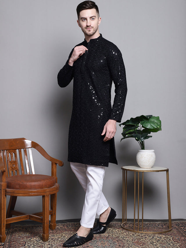 Sequin Embroidered Pure Cotton Kurta With Pajamas