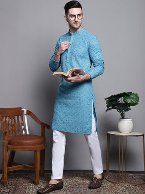 Sequin Embroidered Pure Cotton Kurta With Pajamas