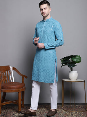 Sequin Embroidered Pure Cotton Kurta With Pajamas