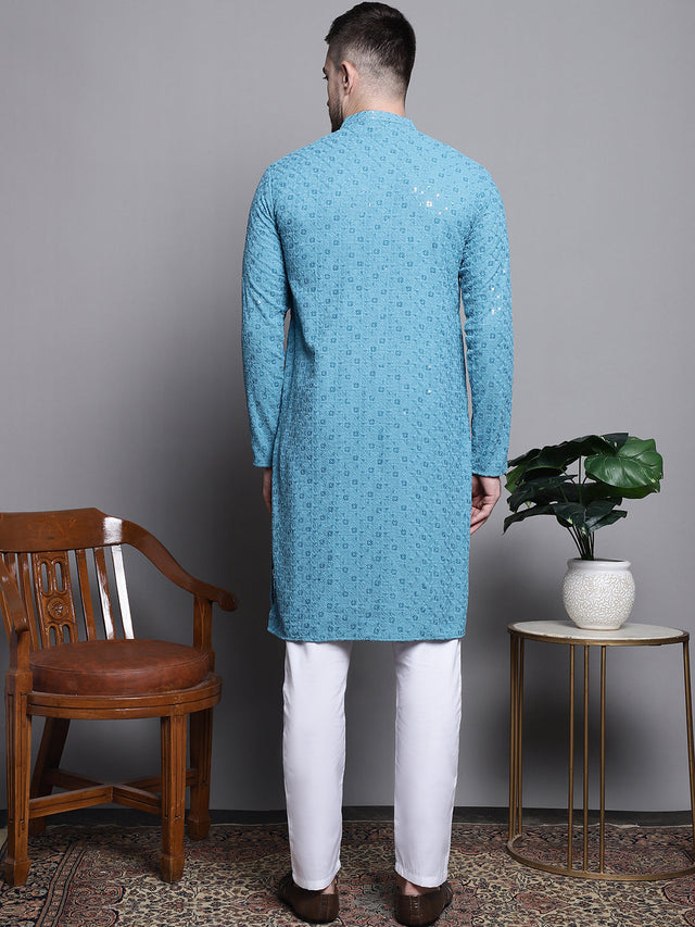 Sequin Embroidered Pure Cotton Kurta With Pajamas