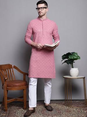 Sequin Embroidered Pure Cotton Kurta With Pajamas
