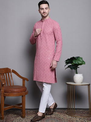 Sequin Embroidered Pure Cotton Kurta With Pajamas