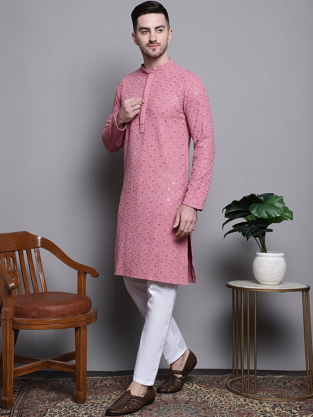 Sequin Embroidered Pure Cotton Kurta With Pajamas