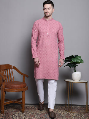 Sequin Embroidered Pure Cotton Kurta With Pajamas