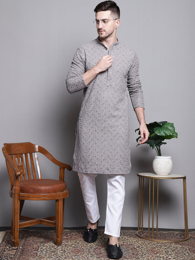 Sequin Embroidered Pure Cotton Kurta With Pajamas