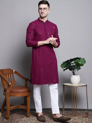 Sequin Embroidered Pure Cotton Kurta With Pajamas