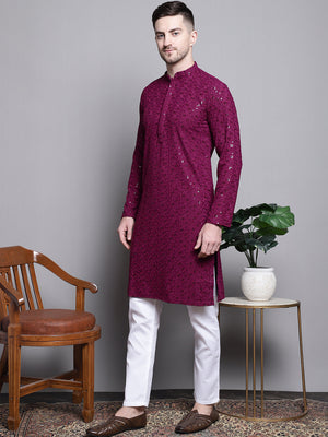 Sequin Embroidered Pure Cotton Kurta With Pajamas