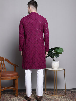 Sequin Embroidered Pure Cotton Kurta With Pajamas