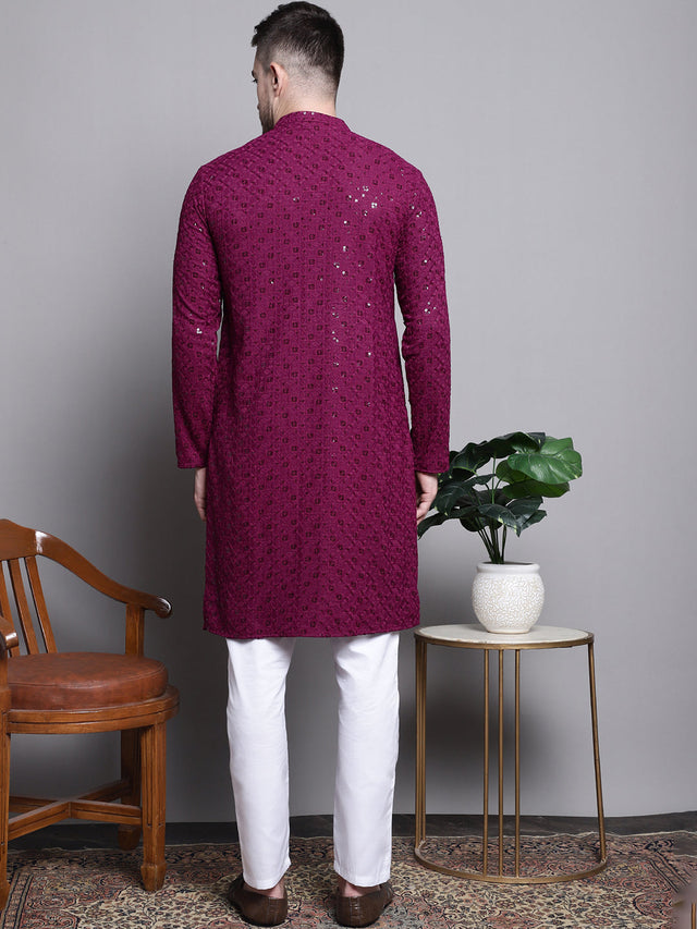 Sequin Embroidered Pure Cotton Kurta With Pajamas