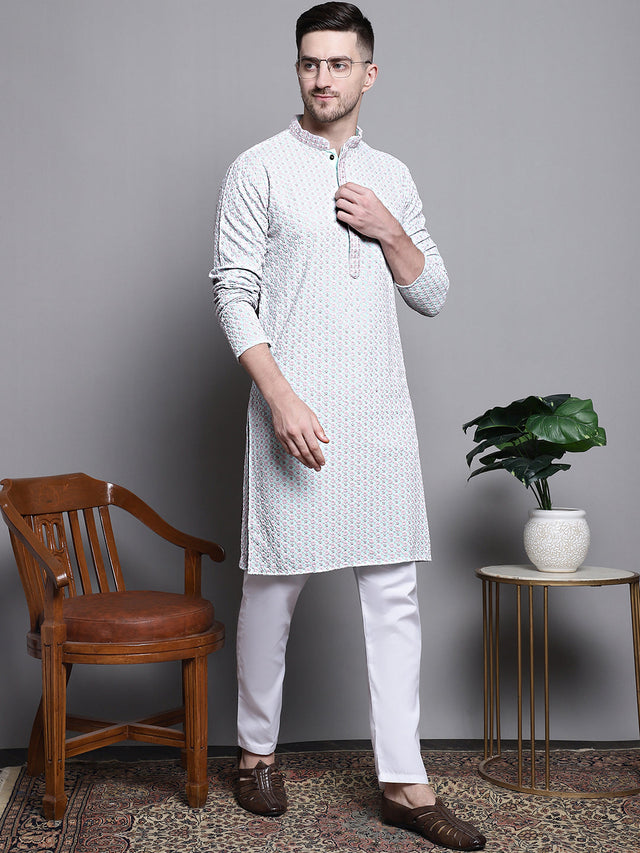 Sequin Embroidered Pure Cotton Kurta With Pajamas
