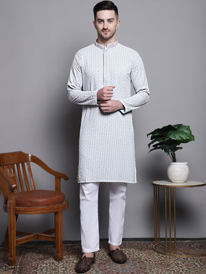 Sequin Embroidered Pure Cotton Kurta With Pajamas