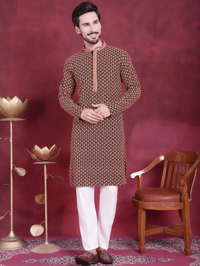 Men's Sequins Embroidered Kurta With Pajama