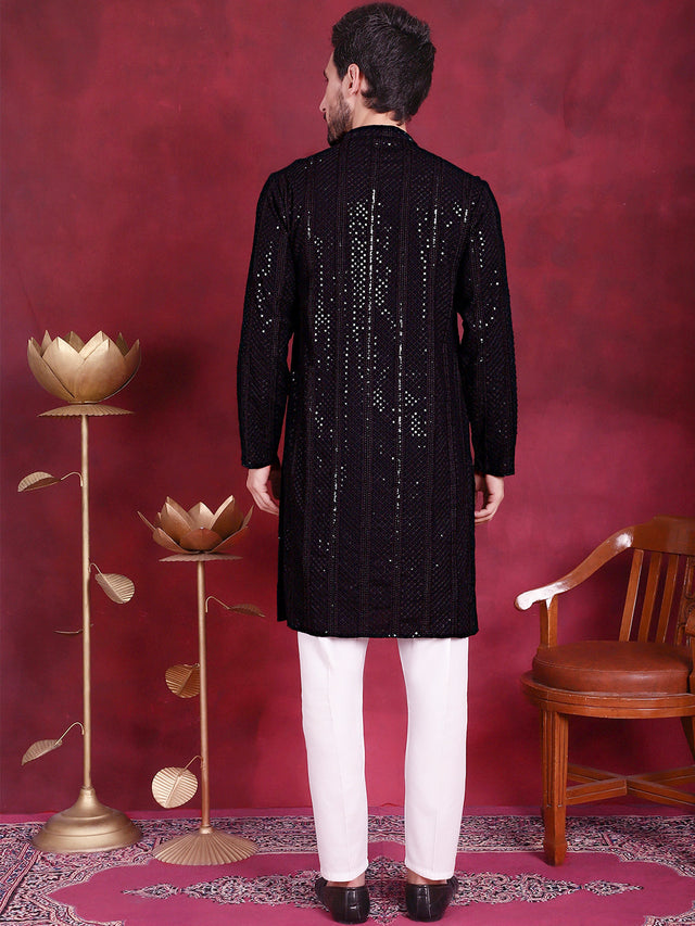 Men's Sequins Chikankari Embroidered Kurta With Pajama