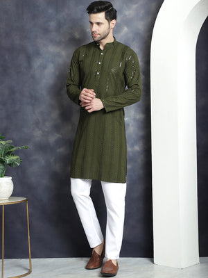 Men's Sequins Chikankari Embroidered Kurta With Pajama