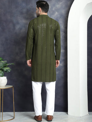 Men's Sequins Chikankari Embroidered Kurta With Pajama