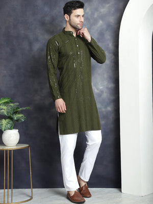Men's Sequins Chikankari Embroidered Kurta With Pajama