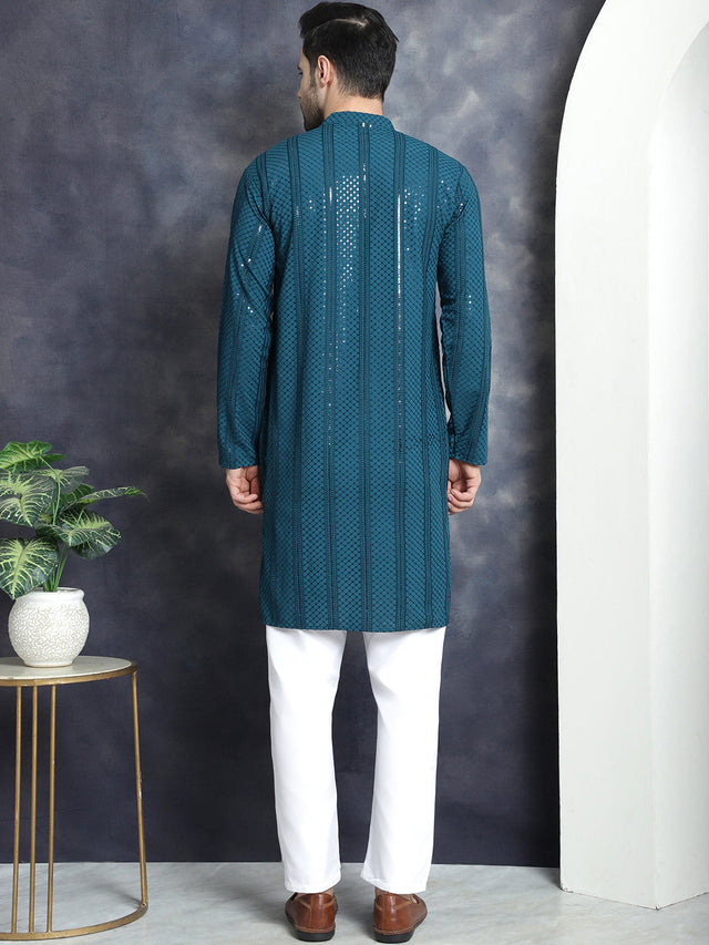 Men's Sequins Chikankari Embroidered Kurta With Pajama