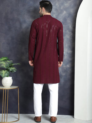 Men's Sequins Chikankari Embroidered Kurta With Pajama