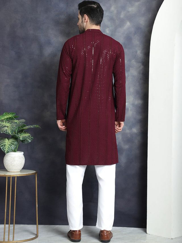 Men's Sequins Chikankari Embroidered Kurta With Pajama