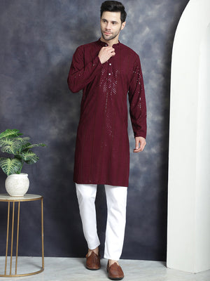 Men's Sequins Chikankari Embroidered Kurta With Pajama