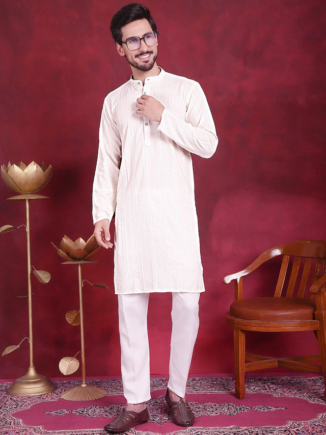 Men's Sequins Chikankari Embroidered Kurta With Pajama