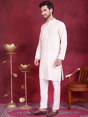 Men's Sequins Chikankari Embroidered Kurta With Pajama