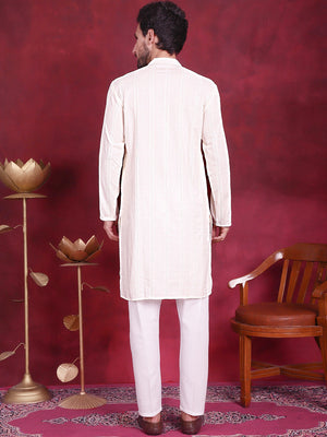 Men's Sequins Chikankari Embroidered Kurta With Pajama