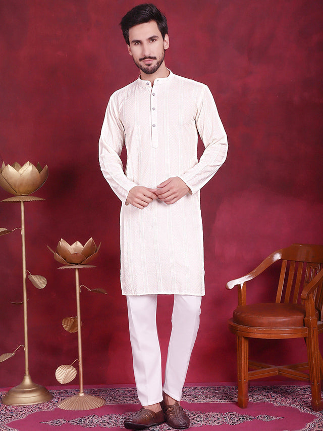 Men's Sequins Chikankari Embroidered Kurta With Pajama