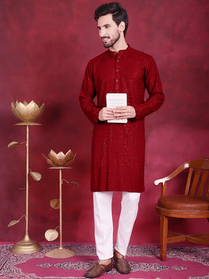 Sequins Chikankari Kurta With Pajama (JOKP_5018Maroon)