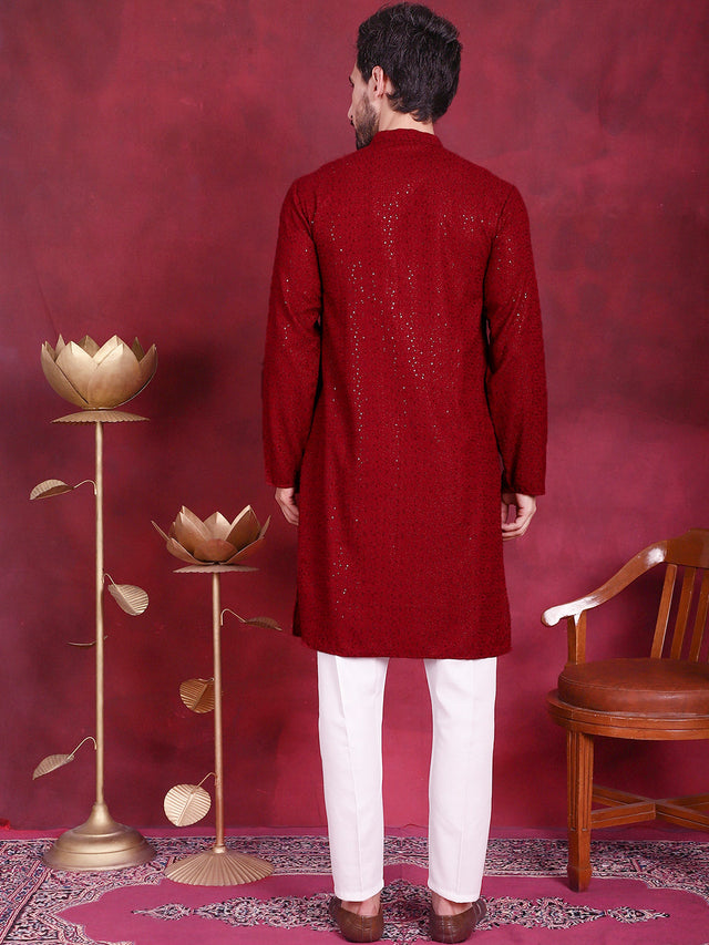 Sequins Chikankari Kurta With Pajama (JOKP_5018Maroon)