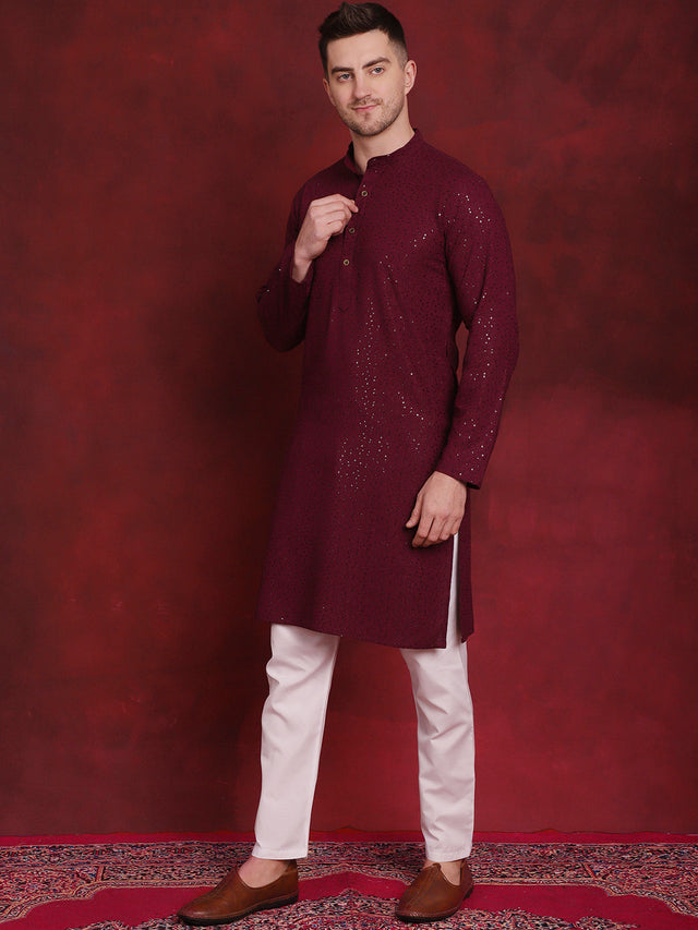 Men's Sequins Chikankari Kurta With Pajama