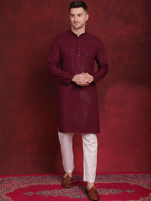 Men's Sequins Chikankari Kurta With Pajama