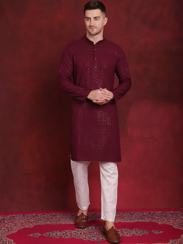 Men's Sequins Chikankari Kurta With Pajama