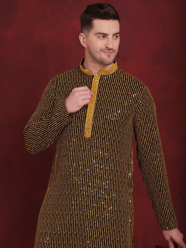 Men's Sequins Chikankari Embroidered Kurta With Pajama