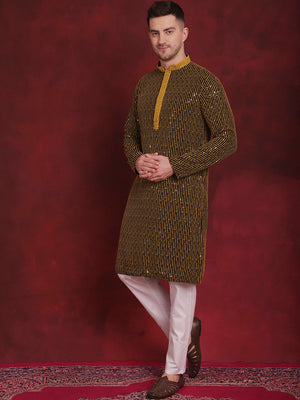 Men's Sequins Chikankari Embroidered Kurta With Pajama