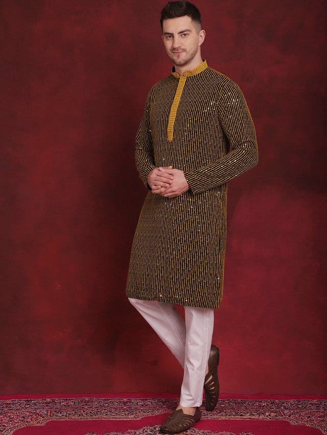 Men's Sequins Chikankari Embroidered Kurta With Pajama