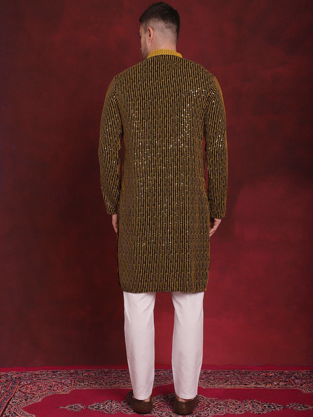 Men's Sequins Chikankari Embroidered Kurta With Pajama