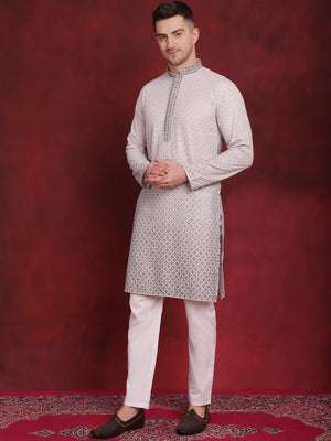 Men's Sequins Embroidered Kurta With Pajama