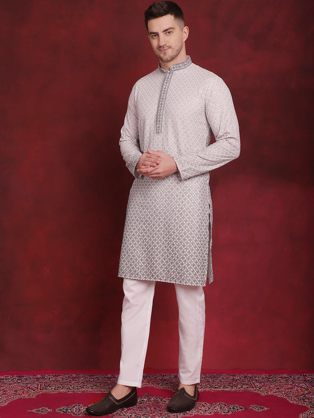 Men's Sequins Embroidered Kurta With Pajama