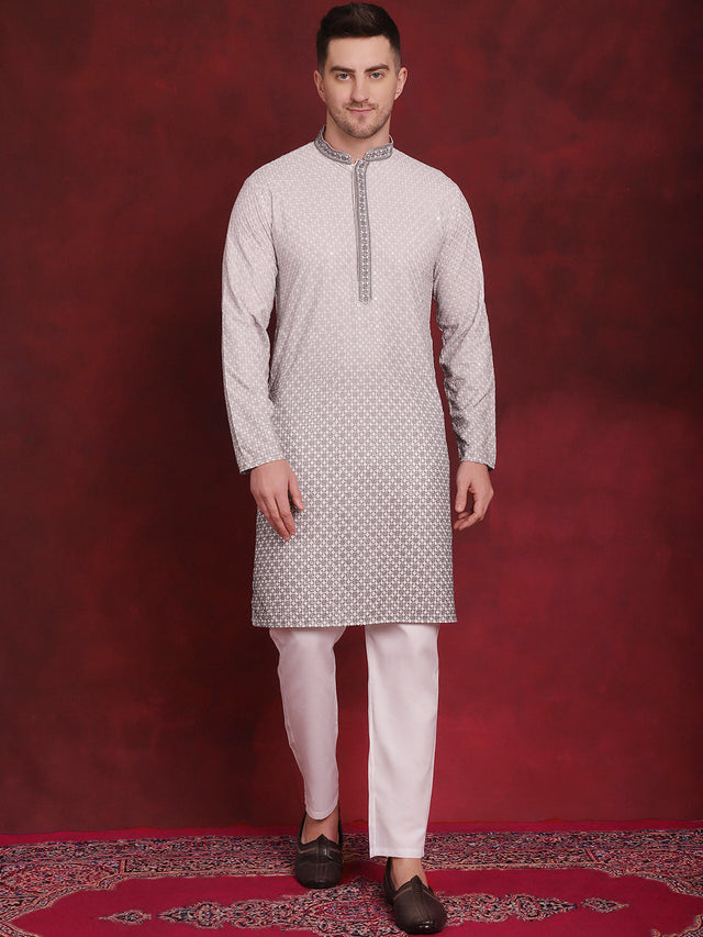 Men's Sequins Embroidered Kurta With Pajama
