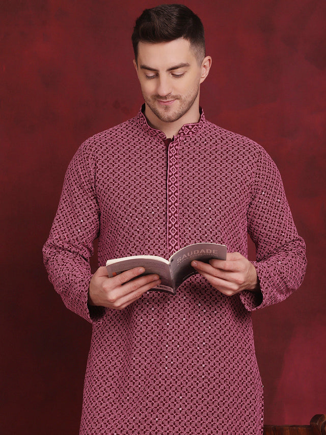 Men's Sequin Embroidered Pure Cotton Kurta With Pajamas