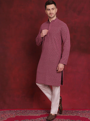 Men's Sequin Embroidered Pure Cotton Kurta With Pajamas