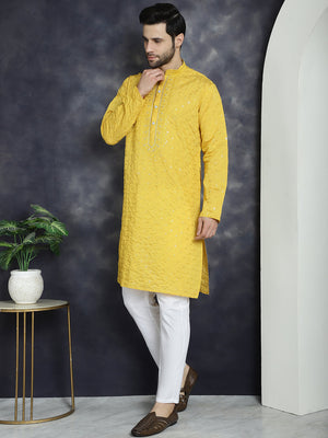 Men's Sequins Embroidered Kurta With Pajama (JOKP_P_5044Mustard)