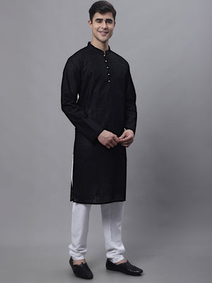 Jompers Men's Black Embroidered Kurta Pajama